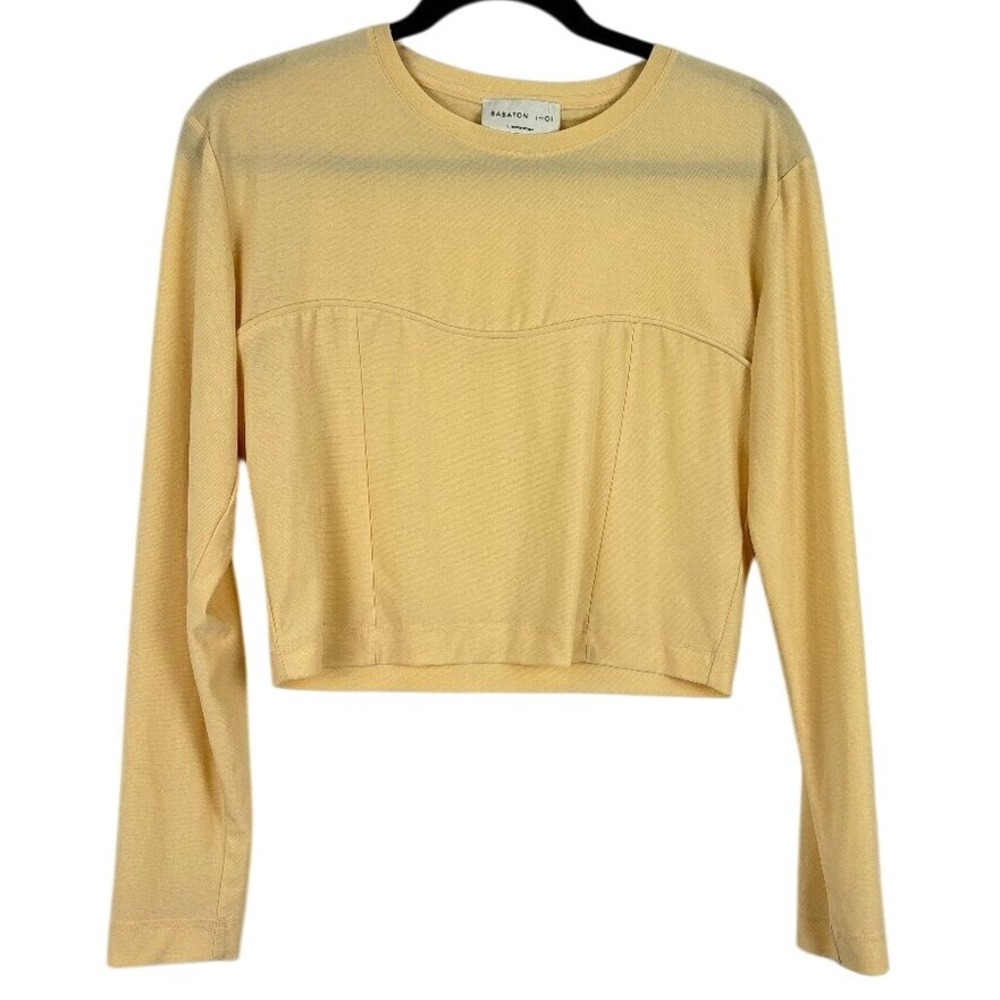 Babaton Artemis Contour Long Sleeve Bustier Style Crop Top‎ Large Creamy Butter